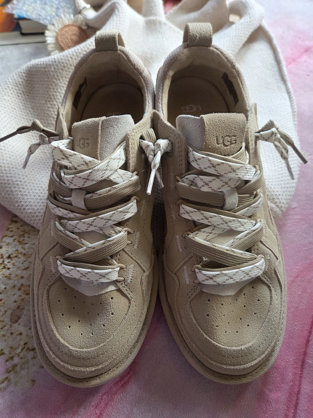 UGG Beige Suede Sneakers with Patterned Laces - Picture 16 of 16